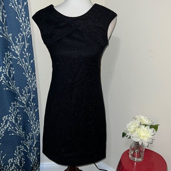 Helmut Lang Wool Blend Black Sheath Dress Silk Lined Cap Sleeve Exposed Zip sz 4 - Picture 1 of 6